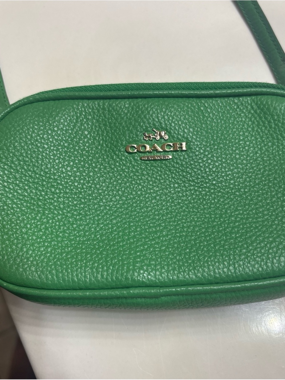 Coach Green Pebbled Leather Crossbody with Gold Logo